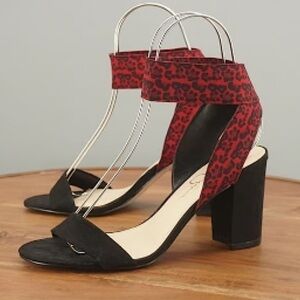 Jessica Simpson Black/Red Multi Sinista High Heel Sandal ankle straps women 8.5